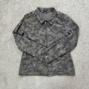 Express Olive Camo Zip-Front Utility Jacket